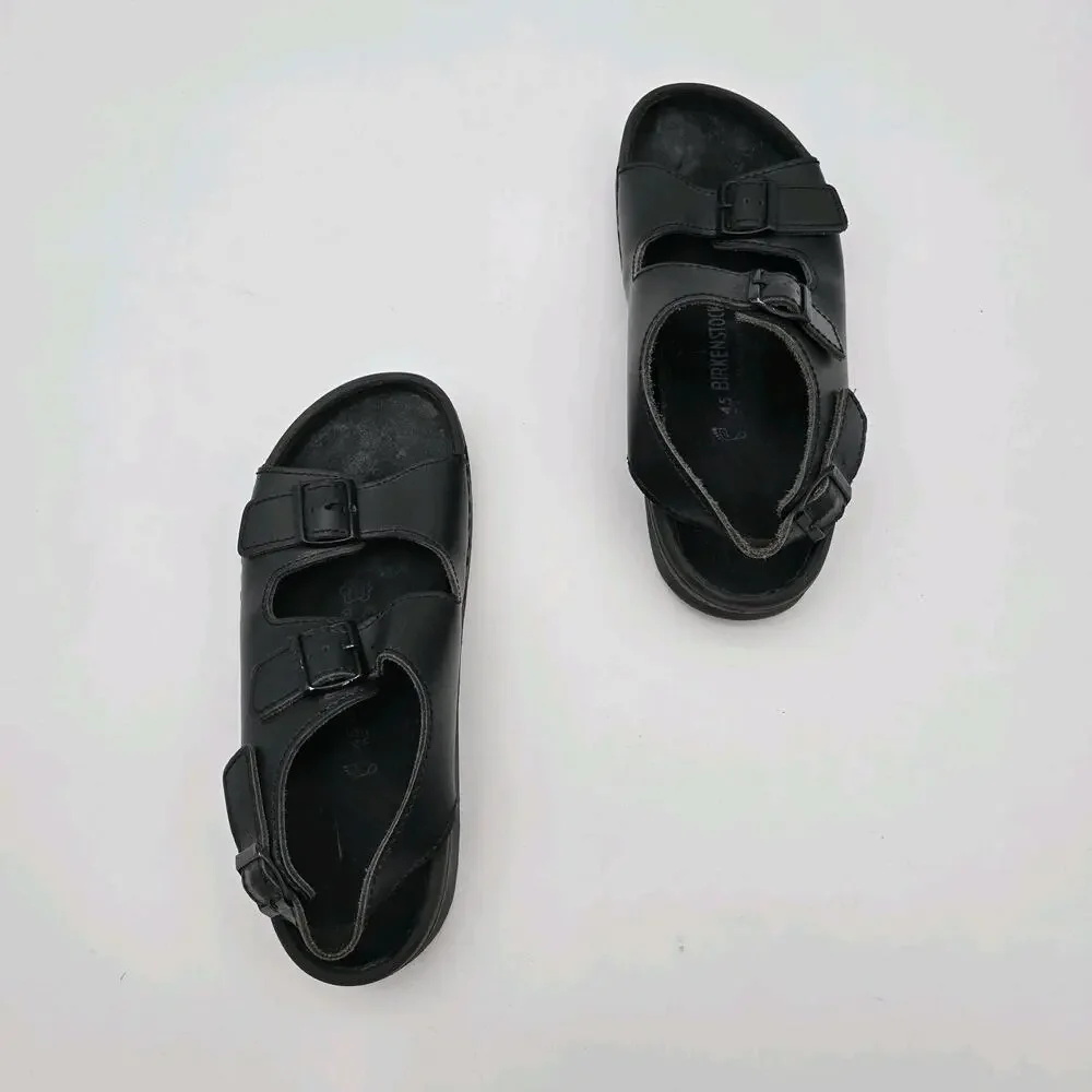 Birkenstock Shoes Mens 12 45 Wide Black Milano Leather Sandals Open Toed Ankle